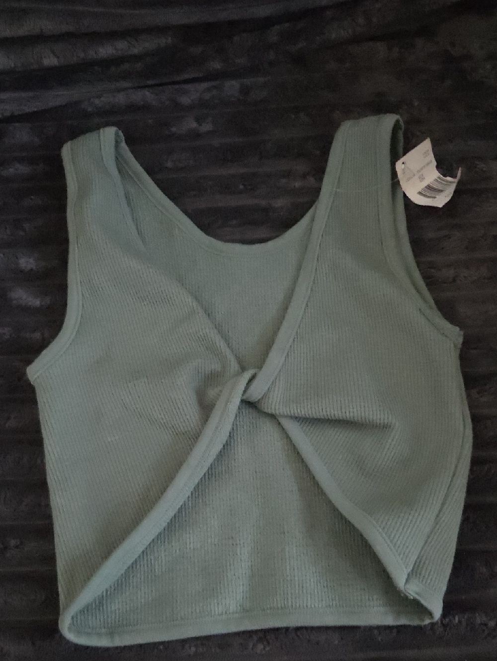 By Together Sage Green Twist-Front Ribbed Crop Tank